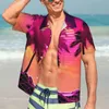Męskie koszule letnie koszula na plażę palmy bluzki retro krajobraz vintage mężczyźni krótko-rękawowe odzież streetwear