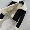 Haining – veste courte en laine mérinos et fourrure intégrée pour femme, manteau court, nouvelle collection hiver 2023, 5192