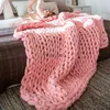 1pc Handmade Chunky Knitted Blanket Thick Yarn Merino Wool Bulky Knitted Blanket Warm Winter Sofa Bed Home Decor Throws 240314