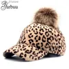 Ball Caps YAUU gloednieuwe baseball cs 2018 winter c voor vrouwen Faux Fur pompom bal Luipaard c kinderen Casual snback hoed c L240314