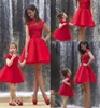 2019 red lace a line short mother and daughter dress jewel capped sleeves cheap party gowns formal prom dresses5856858