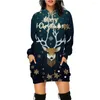 Casual Dresses Women's Hoodies Dress Christmas Elk Pattern Hoody Fashion Sweatshirt Autumn Long Sleeve Pullover Xmas Female Clothing