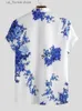 Mäns T-shirts Europeiska och amerikanska män tryckta skjortor Sydostasiatiska casual bläckmålning Plum Blossom Kort Sved Lapel Shirt S-3XL Y240314