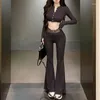 Pantalon femme 2024 printemps coréen dentelle épissage sexy mince jambe large femmes couleur unie décontracté t-shirt à manches longues costume deux pièces
