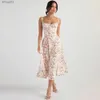 Grundlegende Freizeitkleider Soolasea 2024 Neue Damen-Sommer-Sommerkleid, Blumendruck-Kleider, elegantes Midi-Kleid, Freizeitkleidung, schickes, süßes, geteiltes PartykleidL2403