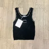 Perle lettre Camisole femmes mince sans manches tricoté hauts mode luxe col rond débardeurs