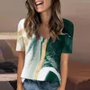 Camiseta feminina com decote em v manga curta moda casual impresso jovem magro-tipo pulôver ao ar livre ropa de mujer