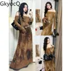 Work Dresses GkyocQ Chinese Style Elegant Dress Slash Neck Off Shoulder Long Sleeve Printed A-line Retro Casual Skirt Trendy Clothes