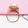 Anelli a grappolo 585 Gioielli con perle in oro viola 14K Rosa intarsiato in cristallo di lusso leggero per le donne Regalo di nozze elegante ridimensionabile