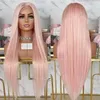 AIMEYA Light Pink Long Straight Wig Synthetic Hair Pink Lace Front Wigs Heat Resistant Glueless Wig Silky Straight Pink Hair 240312