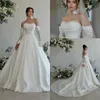 Elegante plus size uma linha vestidos de casamento sem alças em camadas pérolas de cetim frisado mangas compridas varredura trem praia boho vestidos de noiva para festa de casamento feito sob encomenda