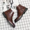 Bottes hommes cheville semelle épaisse talon plat boucle décontracté tendance court Style britannique noir marron tailles 38-47 mâle