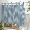 Gardiner Korea Sweet Blue Lattice Tab Top Short Gardiner Rural Plaid Half Curtain Tyg Kök Valans #A091