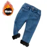 Bébé enfants printemps automne hiver épais chaud jean avec polaire pour 1-7 ans garçons filles pantalons en denim décontracté enfants enfants pantalons 240228