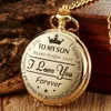 Vintage Silver Black Gold To MY SON Laser Word Men Boy Analog Quartz Pocket Watch Pendant Chain Children Kids Watches 2360