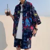 Designer kostym is siden kort ärm blommig skjorta herr sommar tunn stil andningsbar strand strand snabb torkning 5-del shorts 2-stycken wjej