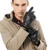 Gants en cuir de mouton véritable pour hommes, automne-hiver, chauds, pour écran tactile, doigt complet, noirs, de haute qualité, 210Q