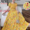 فساتين أساسية غير رسمية thhone Vestidos Robe Maxi Long Dress Women Summer Endian Cloth Bohemian Cotton Linen Floral Short Sleeve Corean Casuall2403