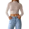 Koszule damskie t -koszule Yassiglia Tops for Women Long Rleeve See Through Shirt Floral Hafdery Slim Fit Sheer Top Sexy Layering Bluzka