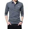 Tfetters Brand T Shirt Men Długie Tshirt Turndown Stripe Designer Slim Fit Loose Casual Cotton Male Plus Size 240312