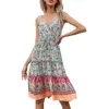 Casual Dresses Women's Fashion Floral Print Bohemian Summer Dress V Neck Sleeveless Camisole Loose Lace Up Ruffles Midi