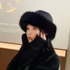 Berets zimowe kobiety wiadra czapki ciepłe czapki faux fur 56-58cm pluszowy brzeg elegancka dama płaska swoboda 2024 yf0193