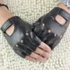 Fingerlösa handskar 1 par unisex mode svart utomhus sport pu läder fast kör punk halv finger1225z