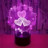 Bordslampor 1pc Love Heart 3D Night Light with Remote Touch Control 16 Färg Byt RGB omgivande lampor för sovrumsspelrum DCOR Birthday Holiday Present till GI