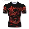 Herren T-Shirts Sommer Herren T-Shirt Casual Short Slve Dragon Pattern Print Mode O-Neck Pullover Strt Lose Kleidung Übergroße Sportshirt Y240314