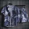 Camisa de flores de manga curta de seda gelada para homens Hainan Island Hawaiian Beach Vacation Couple Set