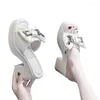 Slippers 2024 Bow High Heels Shoes Women Open Toe Beach Flip Flops Summer Platform Chunky Pumps Fad Dress Sandals Female Slides