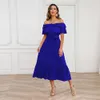 2024 Summer Solid Color Sexy One Line Neck Off Shoulder Mid Length Dress Fashion Beach kjol