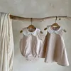 Robes d'été pour filles, vêtements pour enfants, bébé sœur, Patch en dentelle, col de poupée, sans manches, une pièce ou en coton, robe Simple, 2024