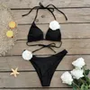 2024 Sexig vit 3D Flower Solid Two Piece Push Up Bikini Set Luxury Badkläder Kvinnor Baddräkt Beachwear Summer Bathing Suit