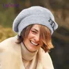 Ciesz się kaszmirowy beretowy kapelusz Kobiet królików dzianinowe czapki zimowe czapki lady średnie czapki moda bownot kulka gorro ciepło 240229