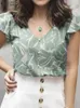 Женские блузки ZANZEA, летняя элегантная блузка с цветочным принтом, женская богемная рубашка с коротким рукавом, стильная туника с v-образным вырезом, топы, рабочие пляжные блузки