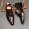 High Quality Lace Up Wedding Shoes Men's Dress Genuine Leather Shoes Wine Red Burgundy Oxfords Social Gents Suit Casual Business 240307