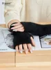 Mink Cashmere Autumn Winter Gloves Cable Seamless Comfy Fingerless Warm Racoon Wool Mitten Thumb Hole Mitts Female Lovely 240314