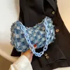 Sac messager femme Ins Japon et Corée du Sud Mode Denim Toile Sac Damier Chaîne Portable Un Sac À Bandoulière Mode 240315