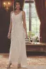 UPS Elegant V Neck Mothers Two Pieces Beaded Wedding Guest Ankle Längd Mor till brudklänningarna med lång ärmjacka