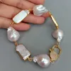 Yygem Natural Nucleated Flameball Baroque Pearl Odlat vit rektangel Pearl Wrap Armband CZ Pave Lobster Clasp 240305