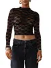 Koszule damskie t -koszule Yassiglia Tops for Women Long Rleeve See Through Shirt Floral Hafdery Slim Fit Sheer Top Sexy Layering Bluzka