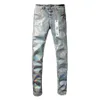 Men's jeans baggy jeans American high street cotton classic blue jeans spring Slim thin women's pants coated silver paint