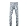 Paarse nieuwe jeans American High Street Trendy Brand Fashion Letter Gedrukte broek jeans