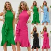 Women's Sexy Buttocks Wrapped Slim Fit Standing Collar Sleeveless Ruffled Fishtail Skirt Dress