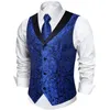 Gilets pour hommes Luxe Royal Bleu Rouge Col Châle Costume Gilet Slim Fit Gilet Pour Mariage Groomsmen V-Col Tuxedo Veste Sans Manches DibanGu