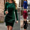 Casual Dresses Women Wrap Dress Elegant Vintage Ruffle Mini For Stylish O Neck Solid Color Party With Slim Waist Long Sleeves