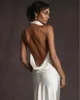 Sexy White Open Back Women Evening Formal Dress 2024 Halter Silk Satin Sheath Prom Bride Party Gowns Robe De Soiree
