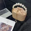 Evening Bags Luxury Glitter Rainbow Basket Bird Cage Pearl Metal Silk Satin Bucket Crossbody Bag Lady Handbag Totes