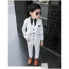 Kläder uppsättningar Flower Boys White Wedding Dress Suft Formell barn Prom Baptism Tuxedo Childrens Day Performance School Uniform Costume H DHAG5